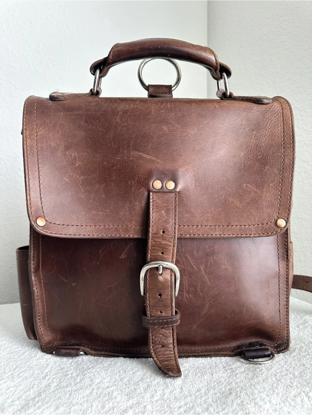 Saddleback Chestnut Leather Convertible Backpack Messenger Bag full grain